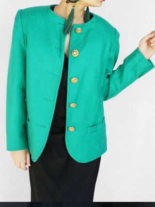 Vintage + Turquoise Green Wool Blazer