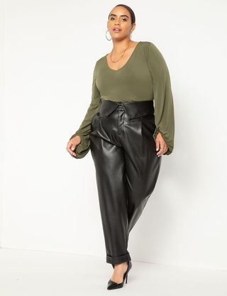 Eloquii + Gena Fit Faux Leather Trouser With Folded Waist