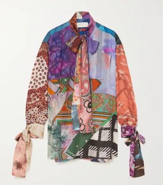 Connor Ives + Oversized Pussy-Bow Patchwork Silk-Blend Blouse