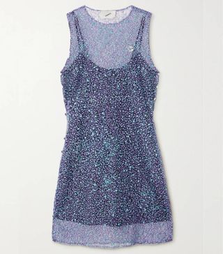 Coperni + Button-Embellished Glittered Lace Mini Dress