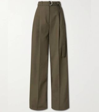 Peter Do + Belted Pleated Wool-Blend Straight-Leg Pants