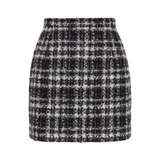 Alessandra Rich + Checked Metallic-Weave Bouclé Tweed Mini Skirt