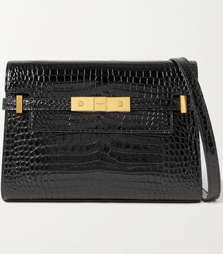 BY FAR + Manhattan Small Croc-Effect Patent-Leather Shoulder Bag