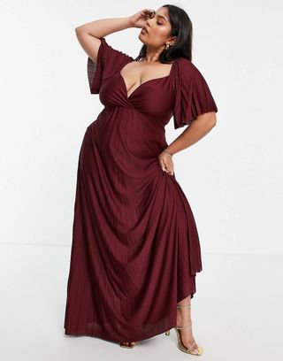 ASOS Design + Pleated Twist Back Cap Sleeve Maxi Dress