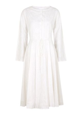 Merlette + Lelie White Embroidered Cotton Midi Dress