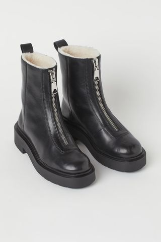 H&M + Faux Shearling-Lined Leather Boots