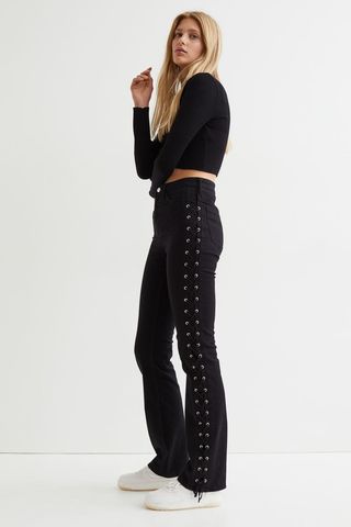 H&M + Flared Twill Pants With Lacing