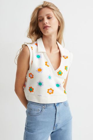 H&M + Crop Top With Collar