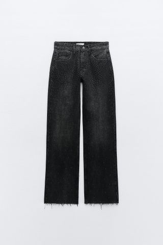 Zara + Mid-Rise Rhinestone Jeans