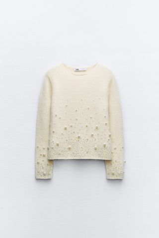 Zara + Knit Sweater With Faux Pearls