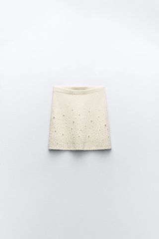 Zara + Knit Skirt With Faux Pearls