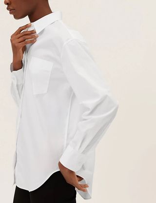 M&S + Pure Cotton Oversized Girlfriend Style Longline Shirt