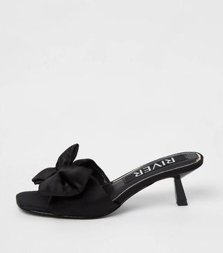 River Island + Black Bow Detail Heeled Mules