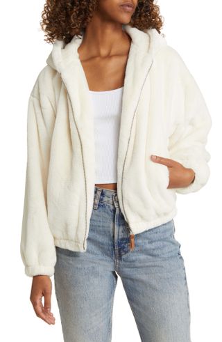 Thread & Supply + Faux Fur Zip-Up Hooded Jacket