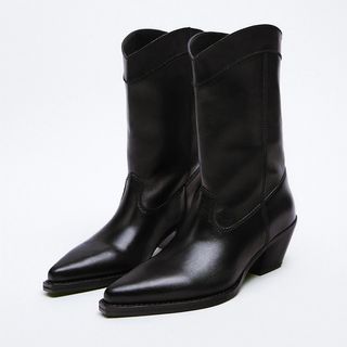 Zara + Cowboy Leather Heeled Ankle Boots