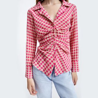 Zara + Ruched Plaid Shirt