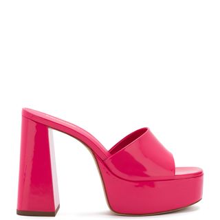 Larroude + Dolly Mule in Pink Patent Leather