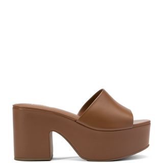 Larroude + Miso Platform Sandal in Caramel Leather
