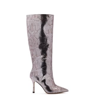 Larroude + Kate Boot in Silver Metallic Stamped Leather