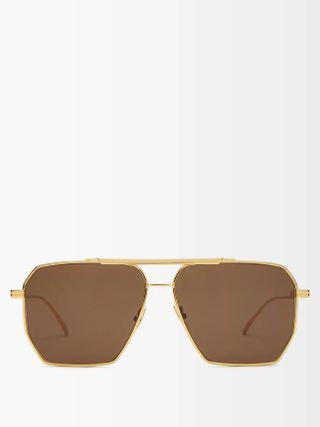 Bottega Veneta Eyewear + Aviator Metal Sunglasses