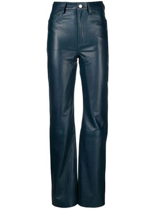 Remain + Blue Straight-Leg Leather Trousers