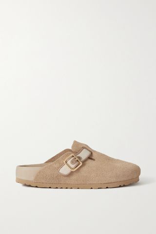 Birkenstock 1774 + Boston Canvas and Leather-Trimmed Suede Slippers