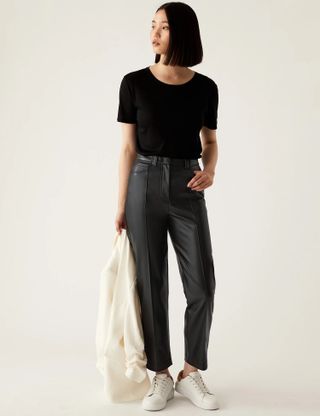 M&S Collection + Leather Look Straight Leg Trousers