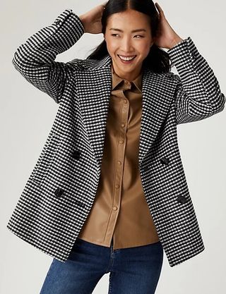 M&S Collection + Dogtooth Collared Short Coat With Wool