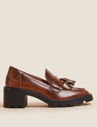 M&S Collection + Leather Tassel Block Heel Loafers