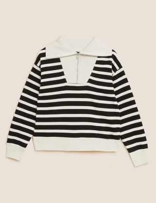 M&S Collection + Cotton Rich Striped Collared Sweatshirt