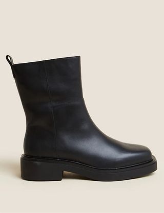 Per Una + Leather Flat Square Toe Ankle Boots
