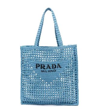 Prada + Woven-Logo Raffia Tote Bag