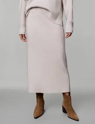 Jaeger + Merino Wool Rich Knitted A-Line Skirt