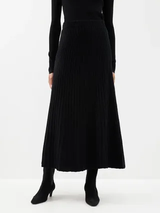 By Malene Birger + Ribbed-Knit Wool Midi Skirt
