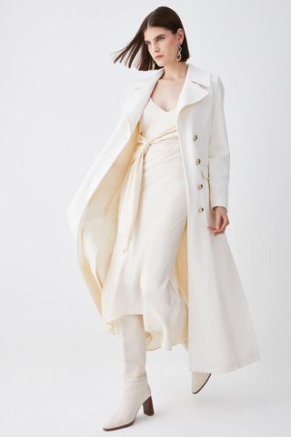 Karen Millen + Italian Wool Side Split Tailored Maxi Coat