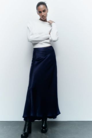 Zara + Satin Midi Skirt