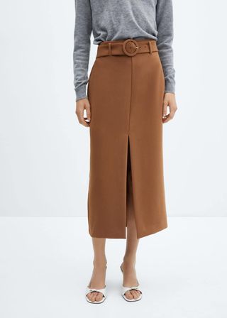 Mango + Skirt With Slit and Belt