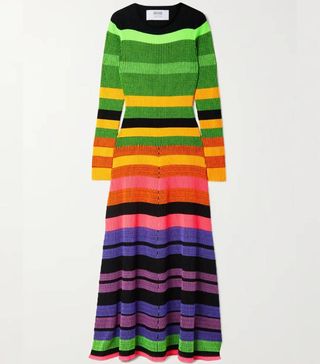 Christopher John Rogers + Open-Back Striped Ribbed-Knit Maxi Dress