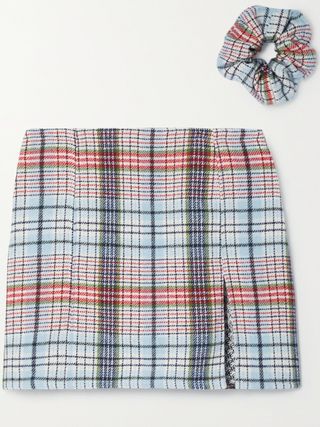 Maison Cleo + + Net Sustain Sophia Checked Wool-Flannel Mini Skirt and Hair Tie Set