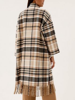 M&S Collection + Checked Fringed Funnel Neck Blanket Coat