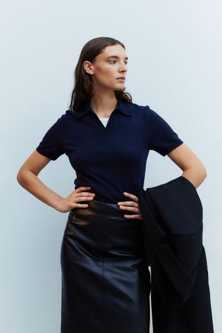 H&M + Fine-Knit Polo Shirt