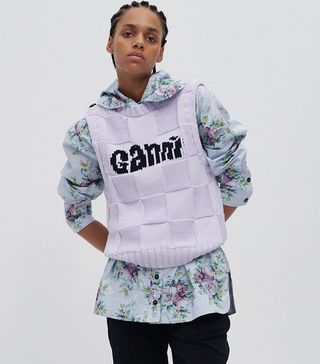 Ganni + Checkerboard Knit Logo Vest