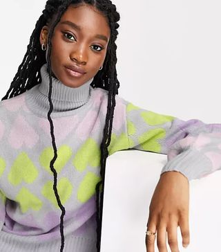 Wednesday's Girl + Roll Neck Sweater in Pastel Heart Knit