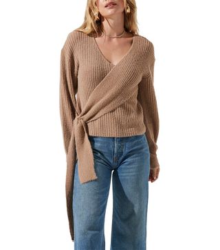 Astr the Label + Ribbed Wrap Front Sweater