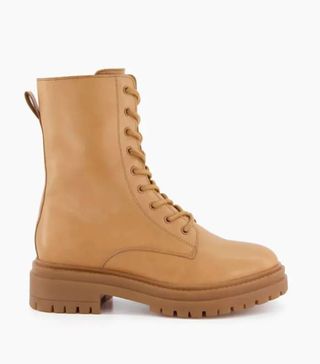 Dune + Paradisa Camel Chunky Sole Lace Up Biker Boot