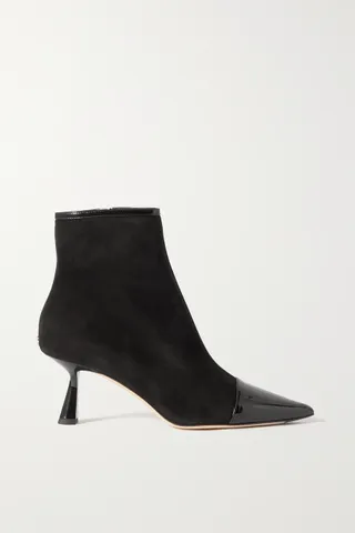 Jimmy Choo + Kix 65 Patent Leather-Trimmed Suede Ankle Boots