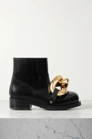 JW Anderson + Chain-Embellished Glossed-Rubber Rain Boots