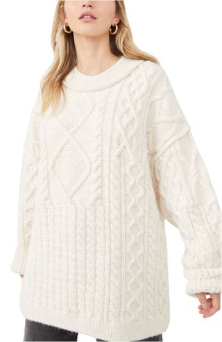 Free People + Leslie Cable Knit Oversize Sweater