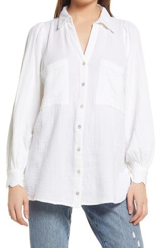 Topshop + Cotton Gauze Button-Up Shirt