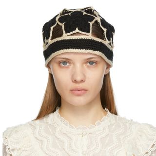 Anna Sui + Black Crochet Star Beanie